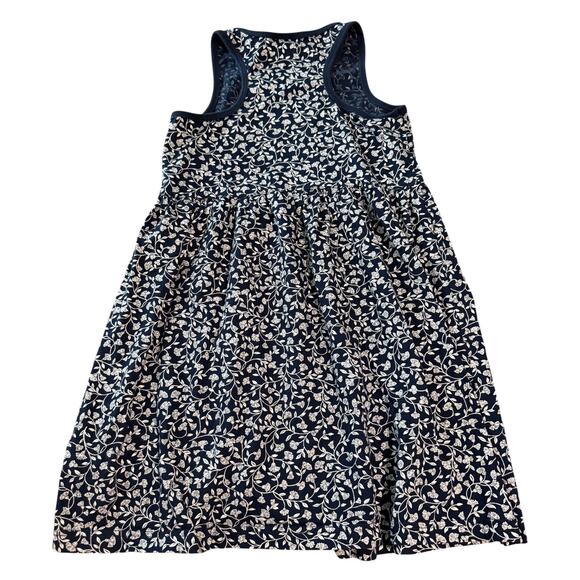 Hanna Andersson Size 8 Navy Blue Sleeveless‎ Knee Length Floral Razorback Dress - Picture 2 of 7